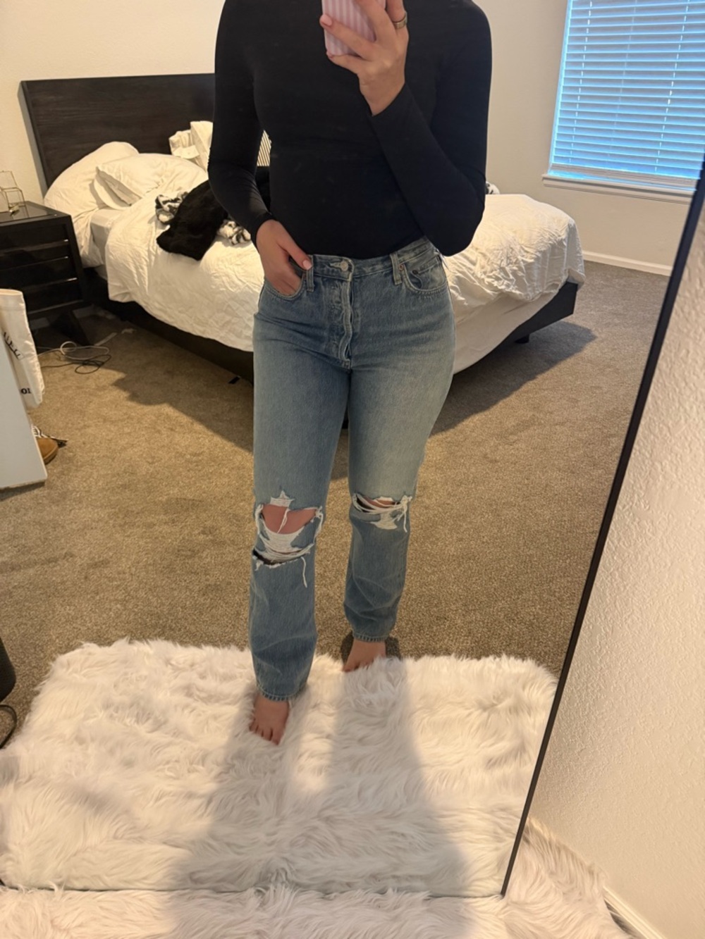 Agolde Distressed Light Blue Straight Leg Jeans